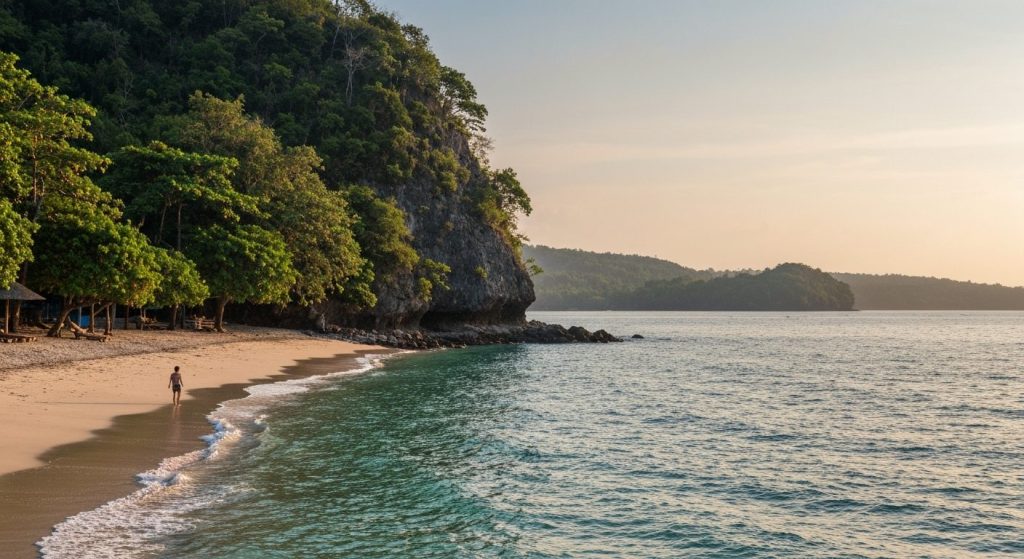 labuan bajo beachfront land — Photorealistic editorial travel photograph relevant to: The independent, plain-language in